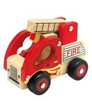 Bino Holzauto Feuerwehr - Wooden Fire Truck Toy for Kids 12 Months+ | Fold-Out Ladder PVC Tires Promotes Hand/Eye Coordination - 17x12x9 cm Red - Buy Online on SooperMarket.com