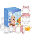 Baby Fruit Food Feeder Pacifier - Fresh Teething Teether Toy for 3-24 Months | 6 Pcs Silicone Pouches | Piggy Handle 2-Pack (Pink) - Buy Online on SooperMarket.com