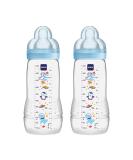 Mam Easy Active Baby Bottle With Fast Flow Mam Teats Size 3 Twin Pack of Baby Bottles Baby Feeding 330 ML Blue (Designs May Vary) Blue - Buy Online on SooperMarket.com