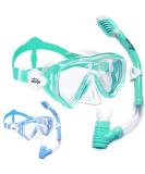 Kids Snorkel Set - 2 Pack Dry Top Mask & Gear for Boys Girls | Anti-Fog, Panoramic View, No Leak Mouthpiece | Scuba Diving & Swimming Equipment with Mesh Bag - Blue & Light Green - Buy Online on SooperMarket.com