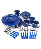 STANSPORT - Deluxe 24-Piece Enamel Tableware Set: Plates, Bowls, Mugs & Utensils Blue - Buy Online on SooperMarket.com