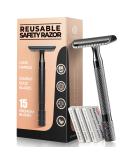 Buy Long Handle Black Safety Razor for Men - 15 Stainless Steel Blades - Double Edge Shaving - Buy Online on SooperMarket.com