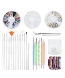 Vathery Nail Design Accessories Set - 15 Brush Set 5 Puncture Pens 30 Striping Tapes & Tweezers for Perfect Nail Art - International Shipping Available - Buy Online on SooperMarket.com