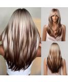 Allbell Long Straight Wigs for White Women Brown Highlight Mixed Grey Hair with Bangs ombre brown blonde 2068-9 - Buy Online on SooperMarket.com