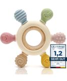 Caja Beißring Baby - bite toy - dental aid - bite ring - rudder animal motif made of silicone and wood BPA -free - teething and gripping falls for babies (complexion) - Buy Online on SooperMarket.com