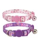 YUDOTE Cat Collars Pack of 2 Colorful Printed Basic Strong Girls Cat Collar Quick Release with Removeable Bell Pink Purple 19-28cm (Pakc of 2) Pink+Purple - Buy Online on SooperMarket.com
