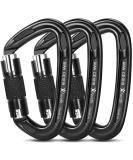 Favofit UIAA Certified Climbing Carabiners, 3 Pack, 25KN (5620 lbs) Heavy Duty Large Locking Carabiner Clips for Rock/Ice Climbing Rappelling Rescue Swing etc, Black - Buy Online on SooperMarket.com