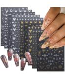 10 Sheets Metallic Nail Art Stickers - Self-Adhesive Decals with Glitter Stars, Moon, Love Heart - Gold & Silver Designs for Women DIY Nail Art - Buy Online on SooperMarket.com
