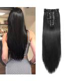 22" Long Straight Clip in Hair Extensions 180 Gram 12PCS Hair Extensions Synthetic Fiber Full Head Natural Black Clip on Double Weft Hairpieces for Women 180g-22inch-straight #1B Natural Black - Buy Online on SooperMarket.com