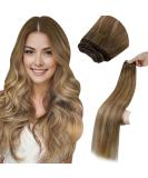 LAAVOO Real Hair Extensions 55cm - Brown Blonde Balayage Ombre Tressen 100g | Human Hair Bundles for Sew-In | Premium Quality - Buy Online on SooperMarket.com