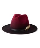 Gossifan Women Gradient Color Fedora Wide Brim Felt Panama Hat with Belt Buckle Burgundy/Black Medium - Buy Online on SooperMarket.com