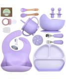 O'doe Baby Feeding Set (17 Pcs) | Baby Led Weaning Supplies for Toddlers - Suction Bowl, Self-Feeding Utensils, Fruit Feeder, Bibs, Food Plate Kit - Purple V2 - Buy Online on SooperMarket.com