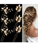 6 Pieces Bridal Wedding Hair Pins Gold Leaf Crystal Pearl Hair Pins Clips Headpiece Vintage Wedding Hair Accessories Jewelry with Rhinestone for Brides Bridesmaids Flower Girls (Classic) - Buy Online on SooperMarket.com