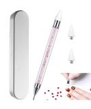 Nail Rhinestone Picker Dotting Tool with Extra 2 Wax Head, Dual-ended DIY Nail Art Tool With Pink Acrylic Handle - Buy Online on SooperMarket.com