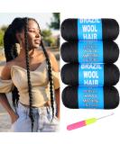 RuiYok 4Pcs Natural Black Brazilian Wool Hair for Braids - Acrylic Hand Knitting Yarn for Hair Braiding & Extensions - Jumbo Braids, Faux Locs & Senegalese Twists (1B) - Buy Online on SooperMarket.com