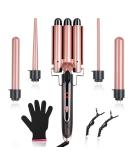 5-in-1 Curling Iron Set - Dual Voltage Interchangeable Curling Wand with 3 Barrel Crimper & 4 Curling Irons - LED Temp Control for All Hair Types - Includes Glove & Clips - Buy Online on SooperMarket.com
