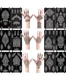 XMASIR 12 Sheets Henna Tattoo Stencils - Glitter Airbrush Temporary Tattoo Stickers - Indian Arabian Self Adhesive Templates - Buy Online on SooperMarket.com