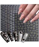 8 Sheets Metallic Heart Love Nail Decals - 3D Self-Adhesive Nail Stickers in Gold, Silver, Rose Gold, and White - French DIY Nail Decoration and Manicure Accessories for Women - Buy Online on SooperMarket.com