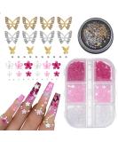 3D Flower Nail Charms 2 Boxes 3D Acrylic Flower Nail Art Metal Butterfly Nail Charms With Nail Gems Half Round Pearls Manicure Y2k Nail Art Accessories for Women Girls - Buy Online on SooperMarket.com