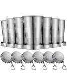 Tessco 6 Pieces Collapsible Cup Stainless Steel Folding Cup Collapsible Cup for Traveling Collapsible Cup Bulk with Keychain for Hiking Cycling Picnic, 75 Ml/ 2.5 oz - Buy Online on SooperMarket.com