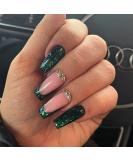 Green Rhinestone French Tip Press on Coffin Nails - Medium Full Cover Glitter Acrylic False Nails for Women - Buy Online on SooperMarket.com