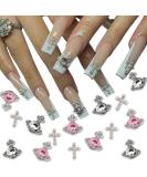 25 pieces planet nail art charms white pink 3d cross nail art accessories Saturn form rhinestone nail gem stone shiny nail jewelry acrylic nail accessories for women nail decoration - Buy Online on SooperMarket.com