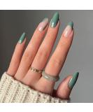 Sunjasmine 24 Pc Almond Fake Nails with Nail Glue - Green Designs | Acrylic Press on Nails for Women & Girls - Buy Online on SooperMarket.com