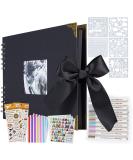 OLAI Scrapbook Photo Album 80 Pages DIY Craft Paper Book Set + Metal Pen - Black | Anniversary Wedding Graduation Travel Album - Buy Online on SooperMarket.com