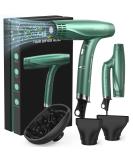 Professional Hair Dryer with Diffuser & Nozzles - 1875W 12 Modes Fast Drying Negative Ion Technology Olive Green - Perfect for All Hair Types - Buy Online on SooperMarket.com