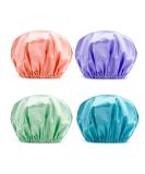 AmazerBath 4-Pack Shower Caps for Women - Double Waterproof, Reusable & Large Size in Green, Purple, Pinkish-Orange, Blue - Buy Online on SooperMarket.com