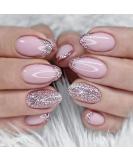 24Pcs Almond Press on Nails Short French Tip Fake Nails Glossy Pink Glitter False Nails with Glue Stickers Oval Acrylic Full Cover Glue on Nails for Women and Girls Oval Pink Shiny - Buy Online on SooperMarket.com