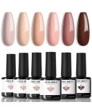 Modelones Gel Nail Polish Set - 6 Colors Nude Neutral Gel Polish Nail Kit Popular Skin Tones Brown Pastel Pink Soak Off Nail Polish Gel LED Nail Art Manicure DIY Salon Home Holiday Gifts for Women A Nude Addicted - Buy Online on SooperMarket.com
