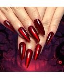 30 Pcs Halloween Press on Nails - Red Long Stiletto Fake Nails with Cat's Eye Design | Stick on Almond Style for Women | Perfect Holiday Nail Art - Buy Online on SooperMarket.com