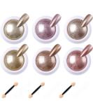 6 Box Rose Gold Chrome Nail Powder Set with Glitter, Metallic Finish for DIY Nail Art - Includes 6 Eyeshadow Sticks - Buy Online on SooperMarket.com