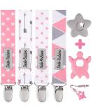 Dodo Babies Pacifier Clip & Teether Toy Set - 4 Clips + 2 Silicone Teethers - Universal Holder - Pink/Grey Prints - Boys/Girls - Buy Online on SooperMarket.com