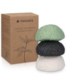 Navaris Konjac Sponges - Set of 3 - Facial & Body Konjac Sponge Puffs - Exfoliating & Cleansing Sponges for Bath & Shower - Green  Black  White 3x Green / Black / White - Buy Online on SooperMarket.com
