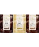 CALLEBAUT Receipe No. 811 823 and W2 Couverture Callets Dark Chocolate Milk Chocolate and White Chocolate 1kg - Pack of 3 - Buy Online on SooperMarket.com
