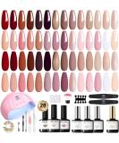 Modelones Gel Nail Kit - 28 Colors Nude Brown Pink Red Soak Off Gel Polish Set with Lamp Starter Kit | No Wipe Base & Top Coat | DIY Nail Curing Gift for Women - Buy Online on SooperMarket.com