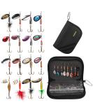 PLUSINNO Bass Fishing Lures 16pcs Spinner Baits Kit with Carry Bag - Trout Hard Metal Spinner Baits Set - Buy Online on SooperMarket.com
