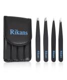 Rikans Precision Tweezers Set Pack of 4 Black Professional Tweezers Handy Carry Pouch Superior Stainless Steel Tweezer Set Splinters Eyebrows Facial or Ingrown Hair Blackheads Remover - Buy Online on SooperMarket.com