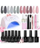 Beetles Gel Nail Polish Starter Kit - 6 Colors Gray Nude Pink Set with 48W Nail Lamp - Base Top Coat Included - Christmas Nail Art DIY Manicure - Buy Online on SooperMarket.com