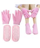 Moisturizing Gel Socks & Gloves Set for Softening Cracked Feet - Reusable Foot Care Spa Treatment (Pink) | International Shipping Available - Buy Online on SooperMarket.com