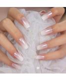 Medium Long Square Pink White Gradient Press on Nails | Full Cover Fake Nails for DIY Manicure | Christmas Nail Art Tips - Buy Online on SooperMarket.com