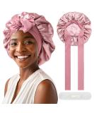 Satin Hair Bonnet for Women | Large Double Layer Silk Sleep Cap with Wide Elastic Band | Includes 45PCS Waterproof Disposable Shower Caps | Dusty Rose - Buy Online on SooperMarket.com