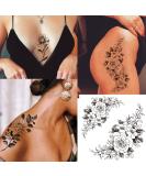 Tazimi 10 Sheets 3D Black Flower Rose Temporary Tattoos For Women  Waterproof Fake Body Art Arm Sketch Tattoo Stickers For Women Girls - Buy Online on SooperMarket.com