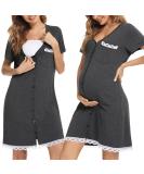 Uniexcosm Maternity Nursing Nightdress - Women's Short Sleeve Nightwear in Soft Dark Grey Stripe - Button Down Nightgown for Comfortable Sleep - Maternity Pyjamas Nightshirt - Buy Online on SooperMarket.com