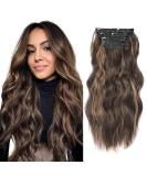 FINE PLUS Hair Extensions Clip In 4PCS 20inch Highlight Synthetic Fiber Mixed Brown Long Wavy Curly Hair Extensions Thick Clip In Hair Extensions Highlight Double Weft Full Head Hair Extension Honey Brown Balayge - Buy Online on SooperMarket.com