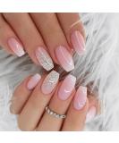 24 pieces press on nails medium pink glitter angular french artificial nails acrylic full cover nails to stick on with nail glue sticker fingernails artificial nails fake nails for women & girls pink & white color gradient - Buy Online on SooperMarket.com