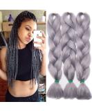 Tess Braids Extensions 60 cm - 3 Pack Jumbo Kanecalon Hair Braids | Silver Gray Box Braids - 100g/Bundle - Buy Online on SooperMarket.com