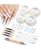 Modelones Chrome Nail Powder Set - White Pearl Effect 4Pcs Powder, Silicone Brush, Cotton Swabs & Color Display Sticks - Buy Online on SooperMarket.com
